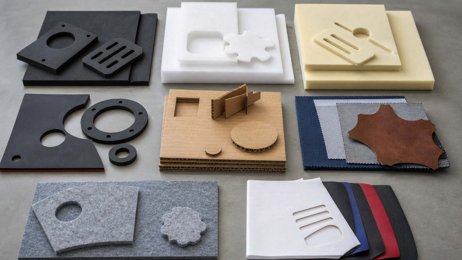 EVA, EPE and PU foam material samples with cut details